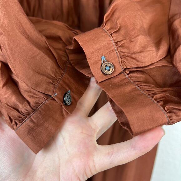 Current Air Anthropologie Tiered Tamra Midi Dress in Cognac Size Large Western - Picture 7 of 11